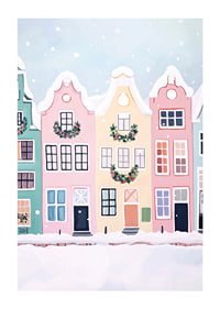 A poster with colorful houses decorated for Christmas-1