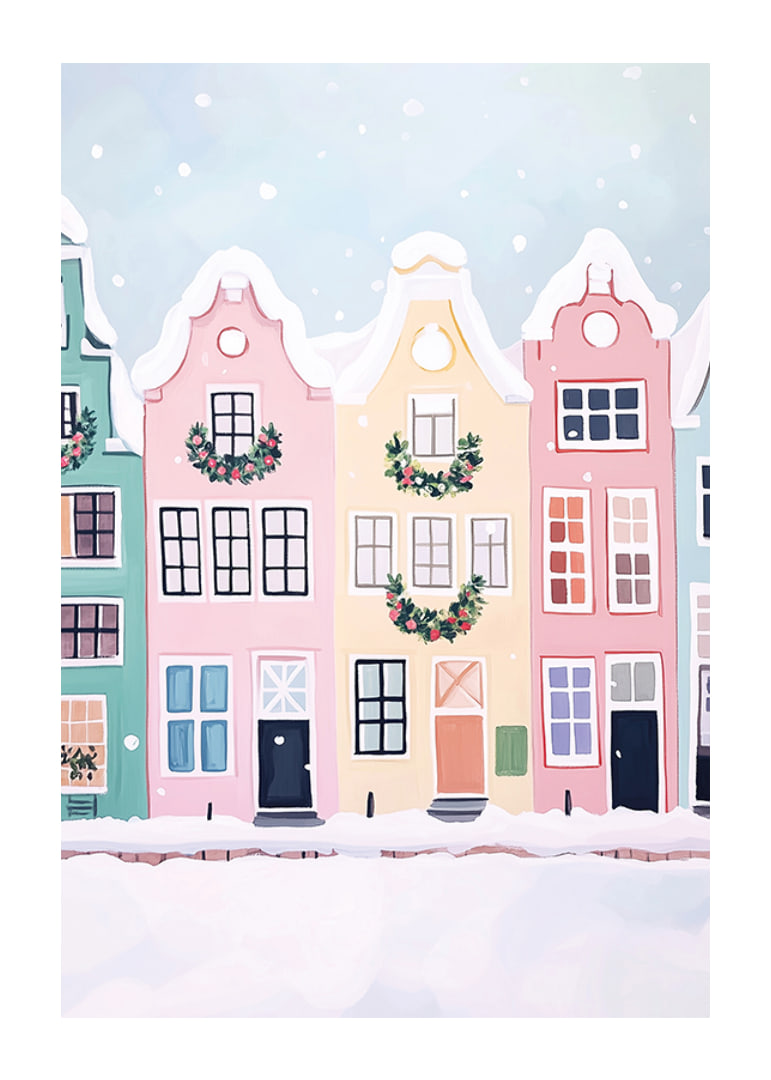 A poster with colorful houses decorated for Christmas-12