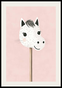 A poster of a happy, spotted stick horse against a pink background-2