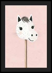 A poster of a happy, spotted stick horse against a pink background-4