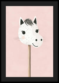 A poster of a happy, spotted stick horse against a pink background-4