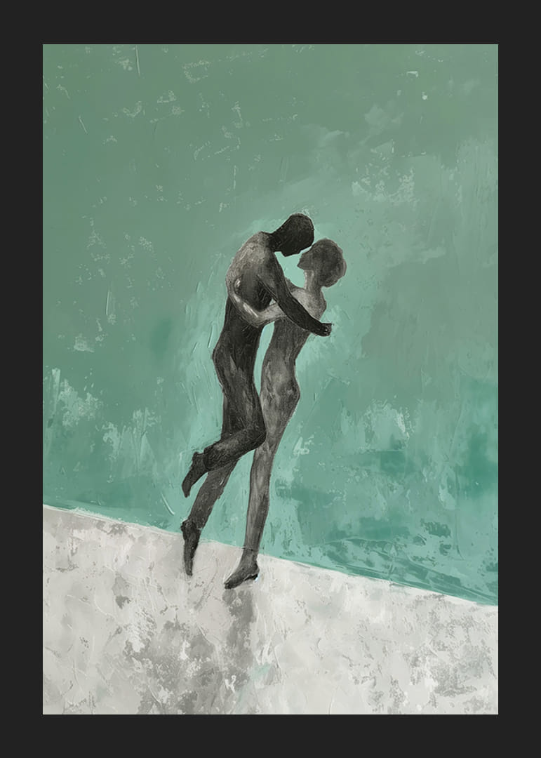 Dviejų figūrų plakatas švelniai apsikabinęs-12