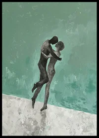 A poster of two figures in a tender embrace-6