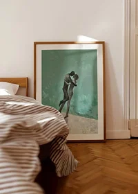 A poster of two figures in a tender embrace-8