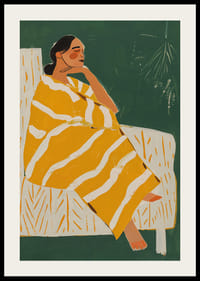 A poster of a woman in a yellow striped blanket-2