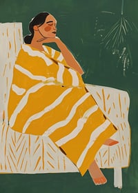 A poster of a woman in a yellow striped blanket-7