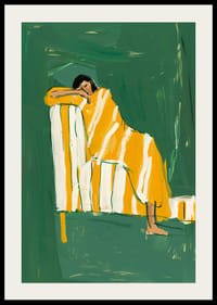 En plakat av en hvilende person i et gulstripete teppe-2