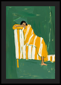 En plakat av en hvilende person i et gulstripete teppe-4