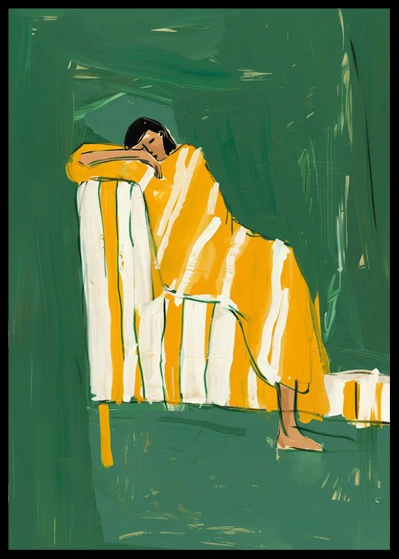 A poster of a resting person in a yellow striped blanket-12
