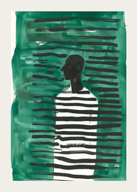 Um cartaz com uma silhueta rodeada de linhas verdes e pretas-3