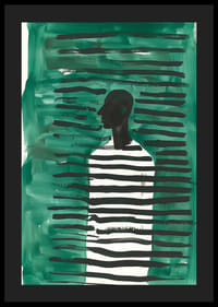 Um cartaz com uma silhueta rodeada de linhas verdes e pretas-4