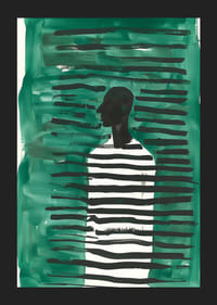 Um cartaz com uma silhueta rodeada de linhas verdes e pretas-5