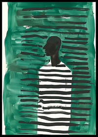 Ein Poster mit einer Silhouette, umgeben von grünen und schwarzen Linien-2