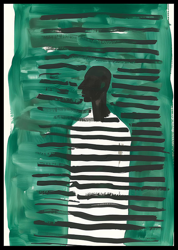 Ein Poster mit einer Silhouette, umgeben von grünen und schwarzen Linien-12