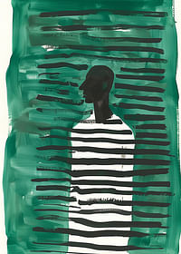 Ein Poster mit einer Silhouette, umgeben von grünen und schwarzen Linien-3