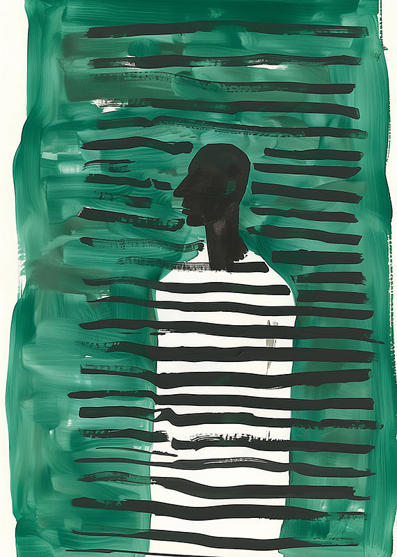 Ein Poster mit einer Silhouette, umgeben von grünen und schwarzen Linien-12