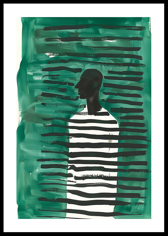 Ein Poster mit einer Silhouette, umgeben von grünen und schwarzen Linien-12
