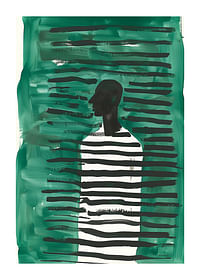 Ein Poster mit einer Silhouette, umgeben von grünen und schwarzen Linien-1