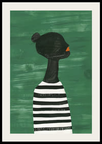 Plagát čiernej siluety v čiernobielej pruhovanej košeli na zelenom pozadí-2