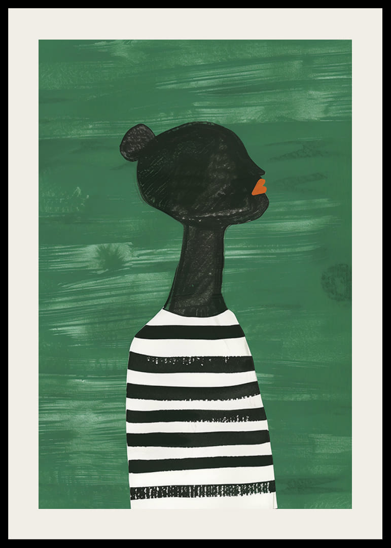 Plagát čiernej siluety v čiernobielej pruhovanej košeli na zelenom pozadí-12