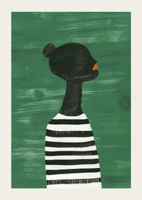 Plagát čiernej siluety v čiernobielej pruhovanej košeli na zelenom pozadí-3