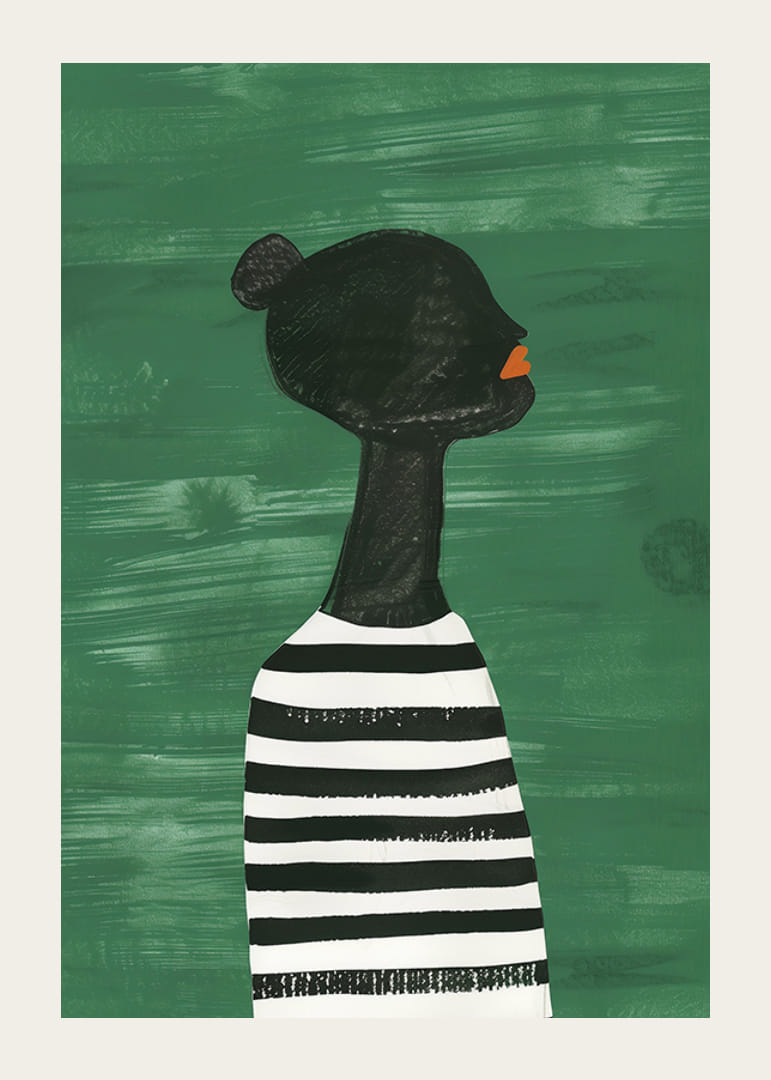 Plagát čiernej siluety v čiernobielej pruhovanej košeli na zelenom pozadí-12