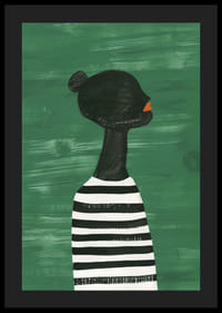 Plagát čiernej siluety v čiernobielej pruhovanej košeli na zelenom pozadí-4