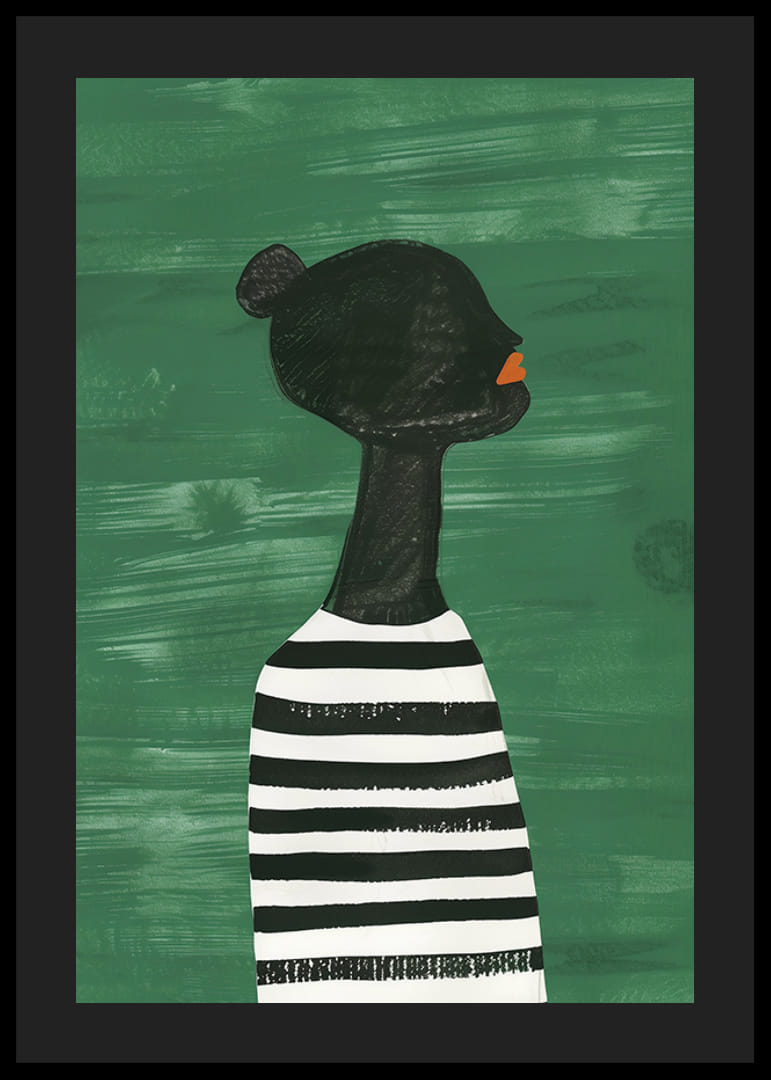 Plagát čiernej siluety v čiernobielej pruhovanej košeli na zelenom pozadí-12