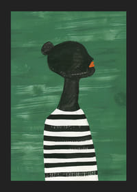 Plagát čiernej siluety v čiernobielej pruhovanej košeli na zelenom pozadí-5