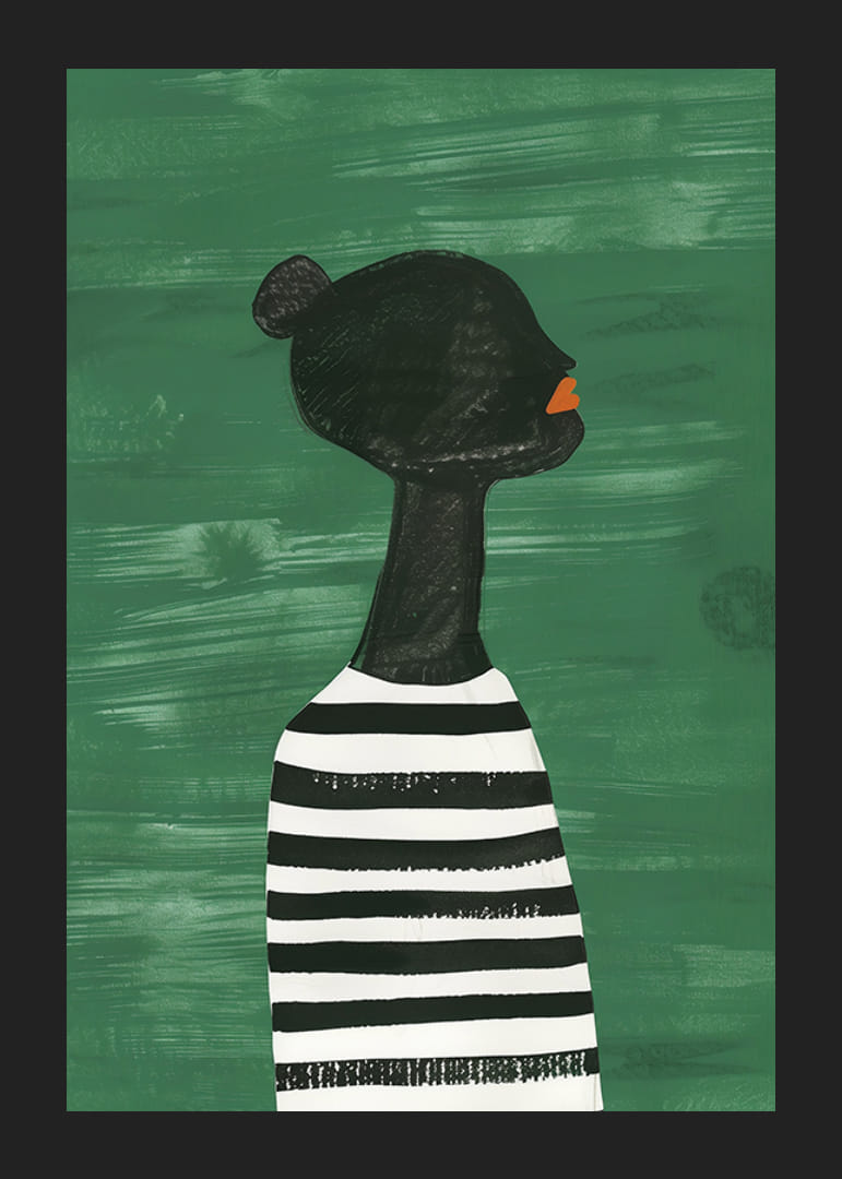 Plagát čiernej siluety v čiernobielej pruhovanej košeli na zelenom pozadí-12