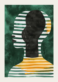 En plakat med stripet silhuett i profil mot grønn bakgrunn-3