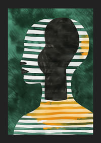 En plakat med stripet silhuett i profil mot grønn bakgrunn-5