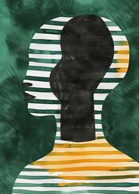 Une affiche avec une silhouette rayée de profil sur un fond vert-3