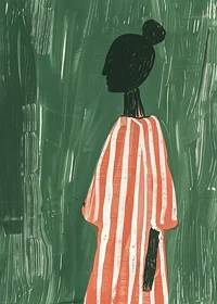 A poster of a silhouette in a red and white striped dress against a green background-7