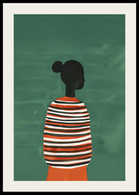 Plagát štýlovej siluety v pruhovanom svetri na zelenom pozadí-2