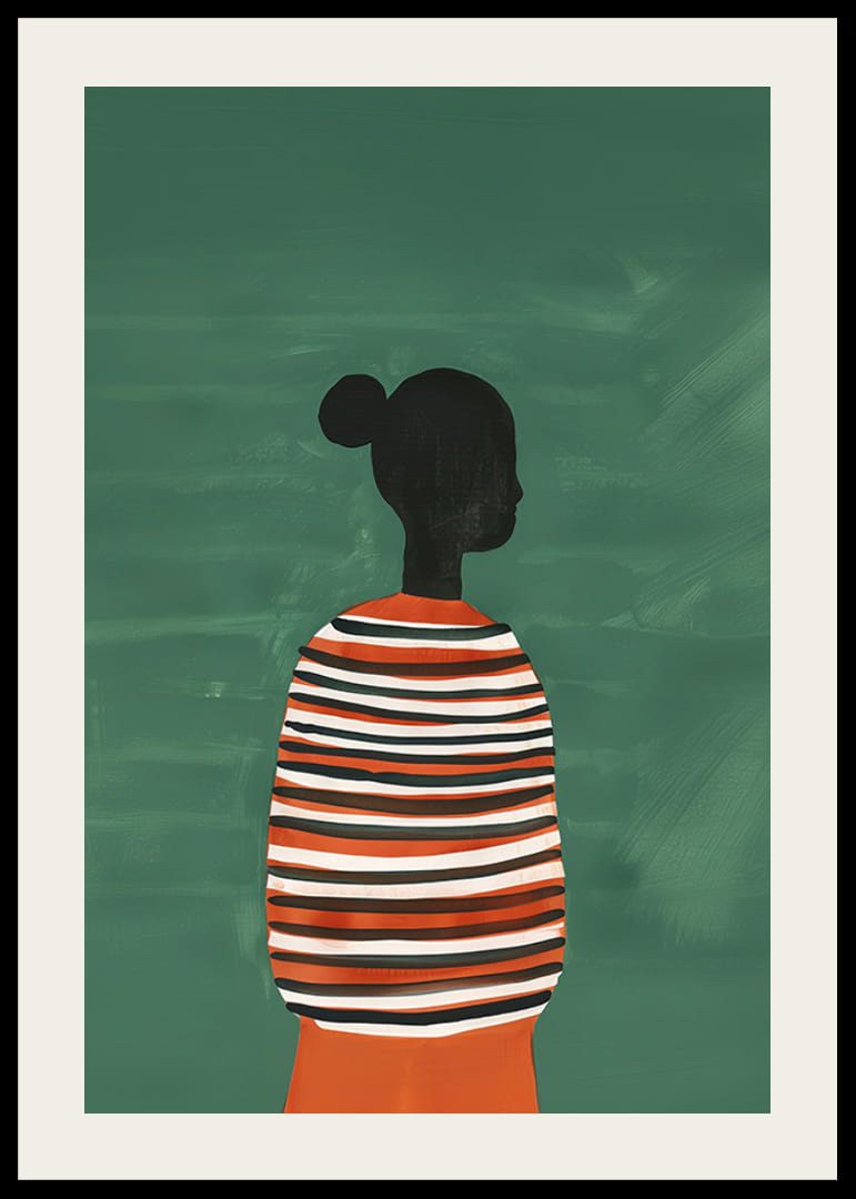 Plagát štýlovej siluety v pruhovanom svetri na zelenom pozadí-12