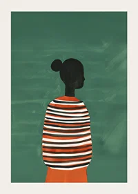 A poster of a stylish silhouette in a striped sweater against a green background-3