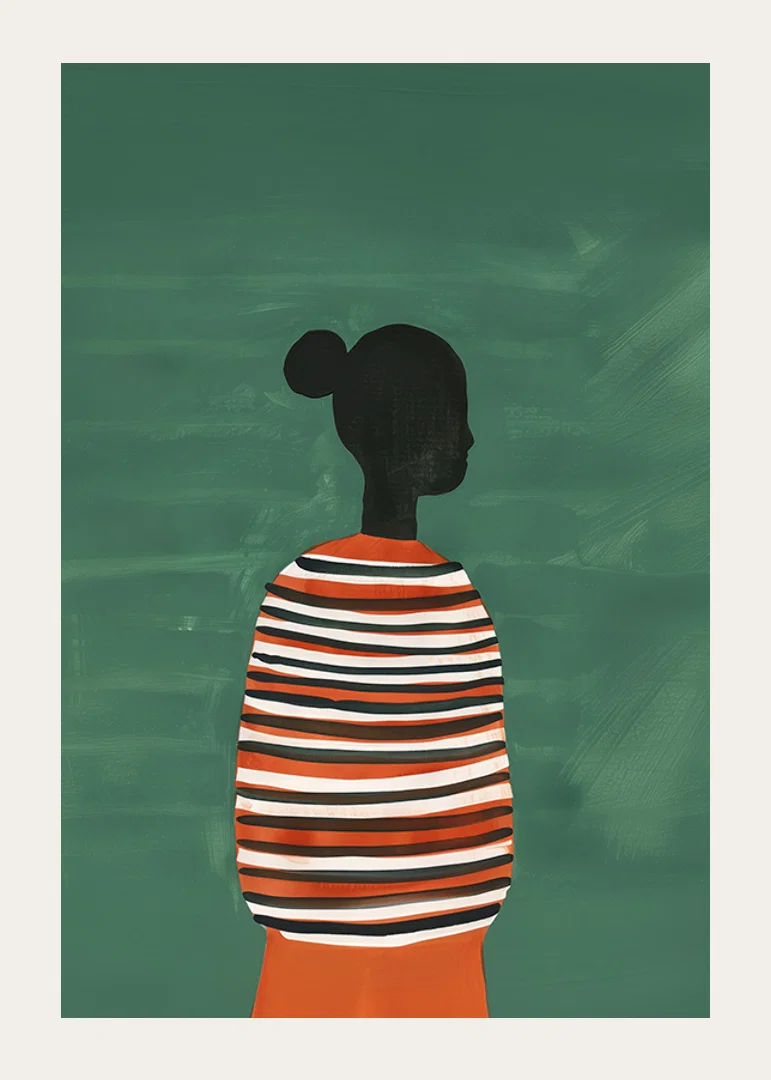 A poster of a stylish silhouette in a striped sweater against a green background-12