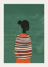 Plagát štýlovej siluety v pruhovanom svetri na zelenom pozadí-3