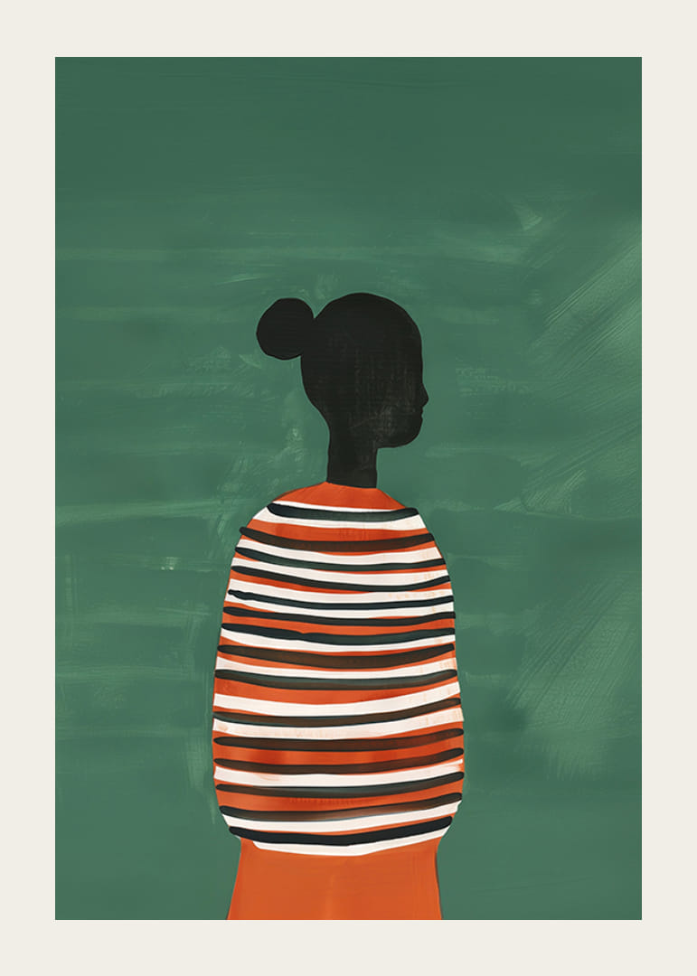 Plagát štýlovej siluety v pruhovanom svetri na zelenom pozadí-12