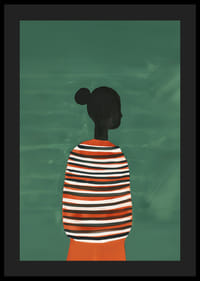 Plagát štýlovej siluety v pruhovanom svetri na zelenom pozadí-4