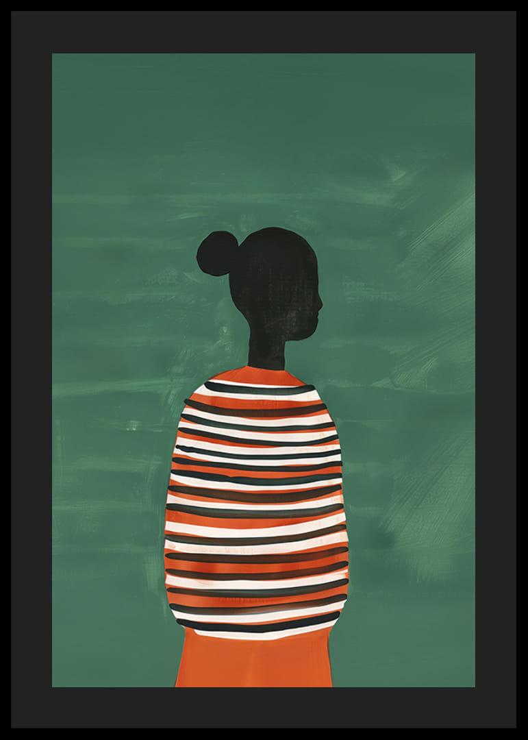 Plagát štýlovej siluety v pruhovanom svetri na zelenom pozadí-12