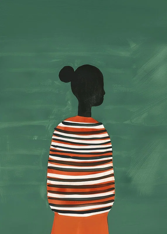 A poster of a stylish silhouette in a striped sweater against a green background-12