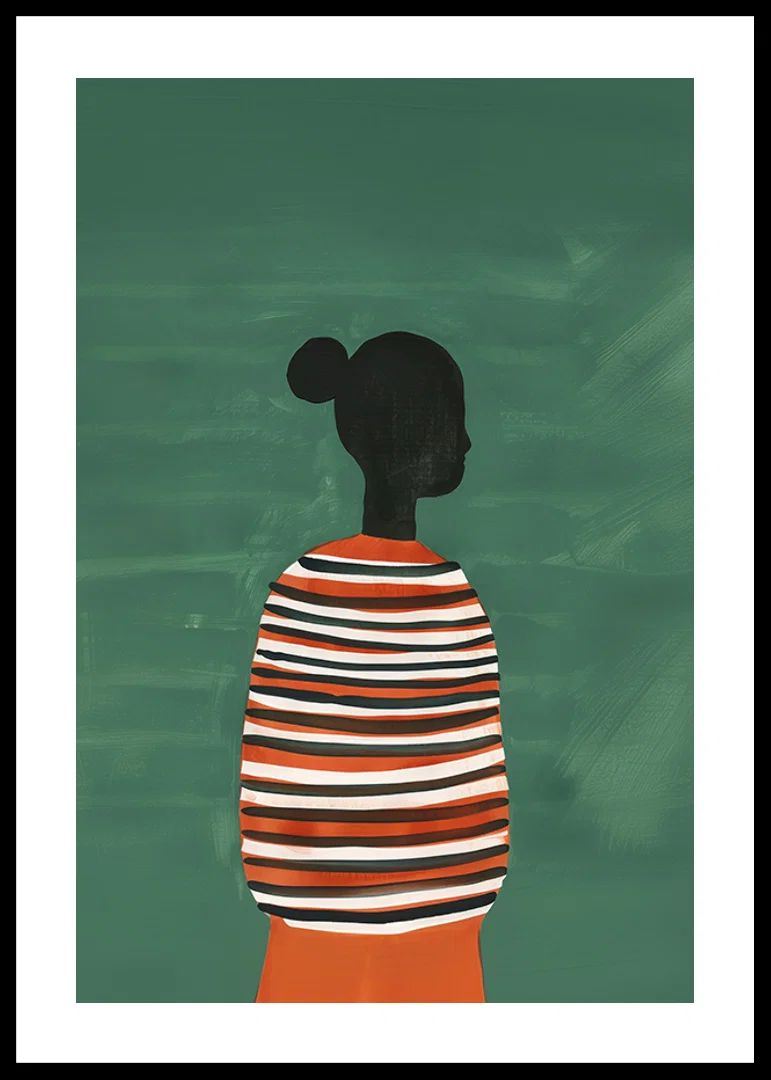 A poster of a stylish silhouette in a striped sweater against a green background-12