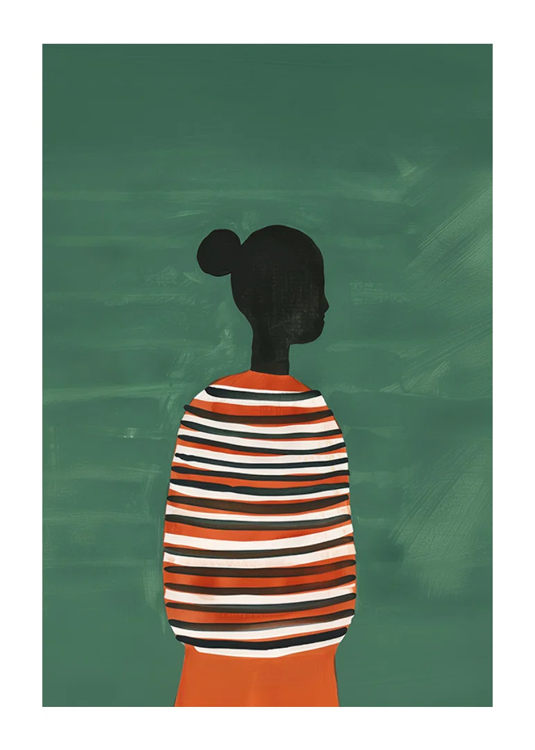 A poster of a stylish silhouette in a striped sweater against a green background-12