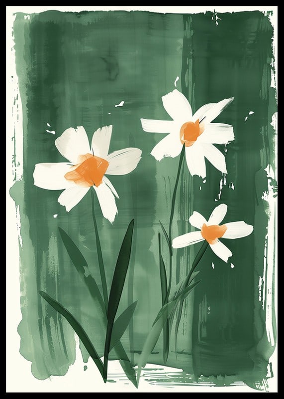 En poster med vita blommor i akvarellstil mot grön bakgrund-12