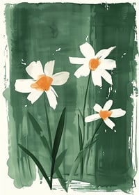 En poster med vita blommor i akvarellstil mot grön bakgrund-1