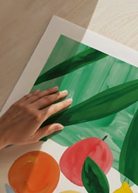 A poster with citrus fruits on a striped table-9