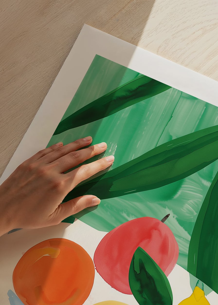 A poster with citrus fruits on a striped table-12