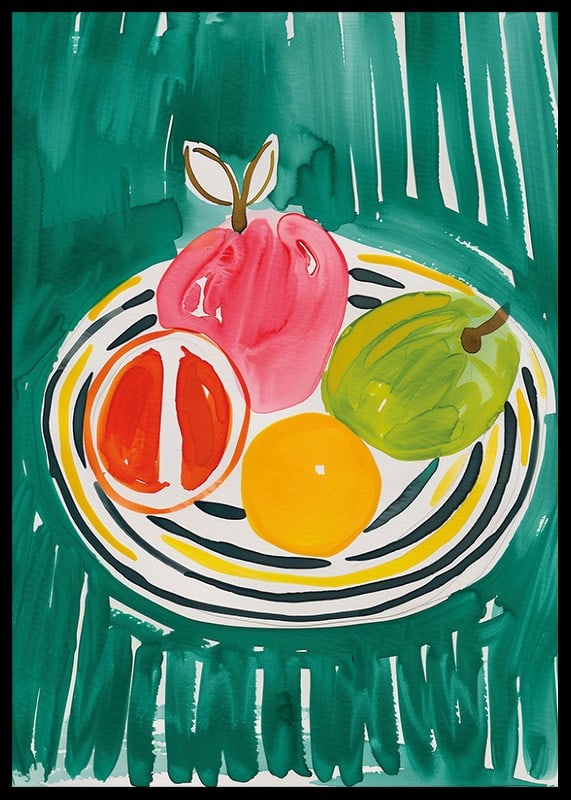 A poster with fruits on a patterned platter-12